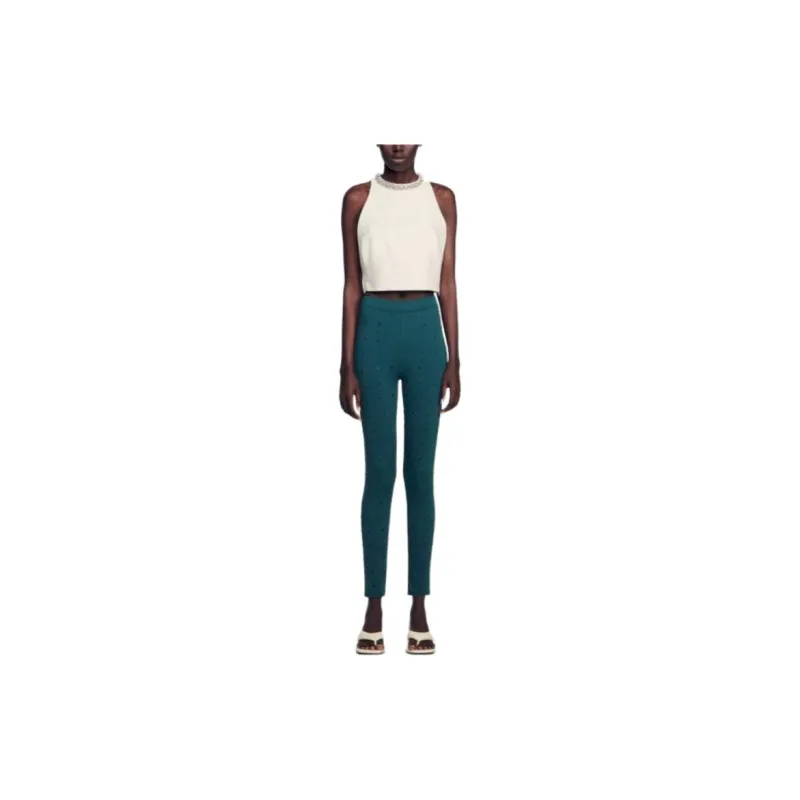 Sandro Rhinestone Leggings Leggings Women's Green-2