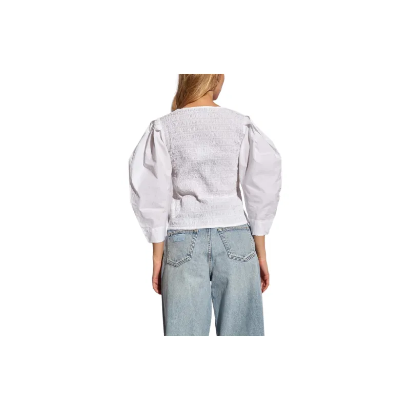 GANNI Poplin Cropped Blouse-3