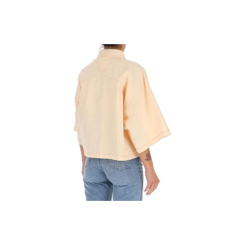 Bottega Veneta Wide Sleeved Cropped Denim Shirt-2
