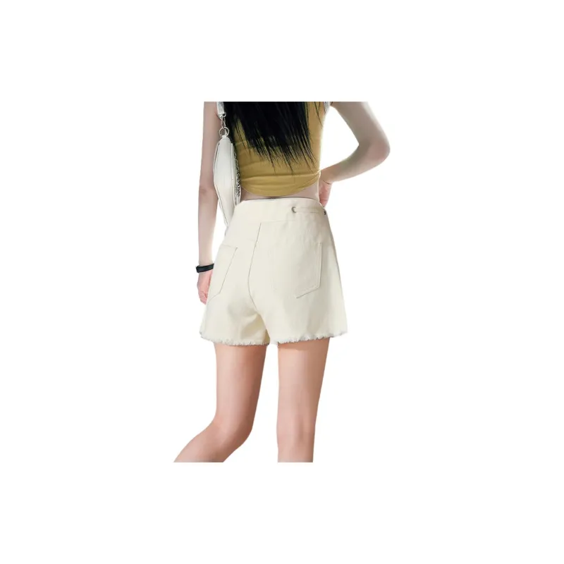 Weixi Denim Shorts Women's Yellow Beige-6