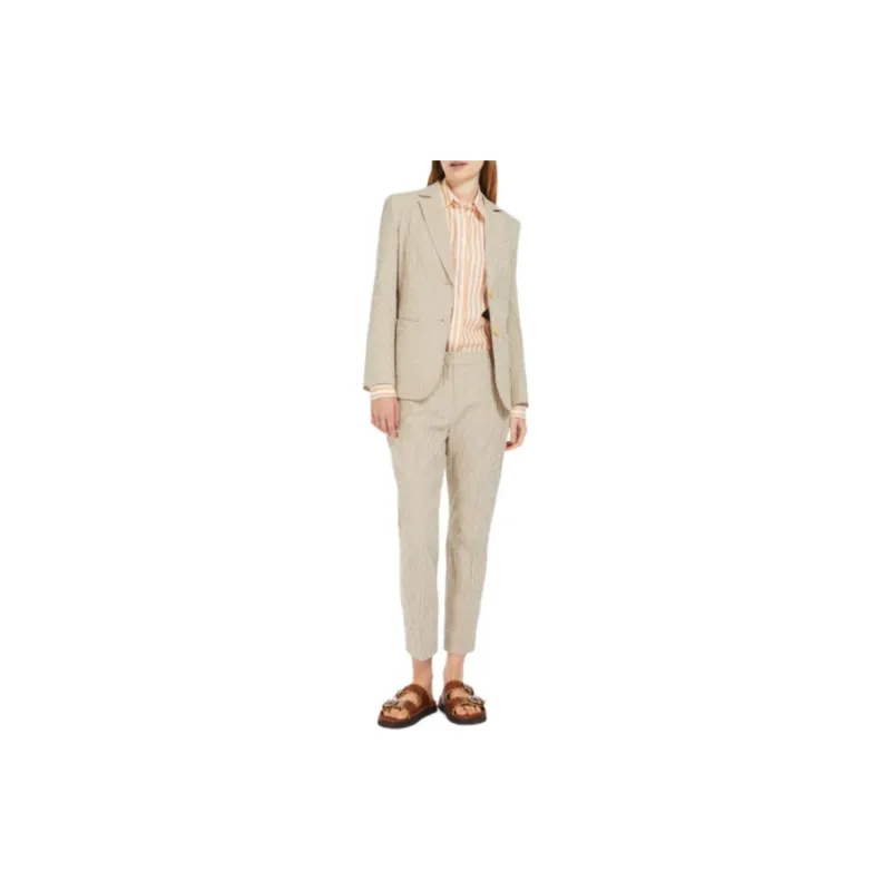 WEEKEND MaxMara Aletta Collection Cotton And Linen Seersucker Blazer Business Suit Women's Beige-1