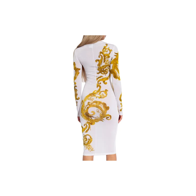 VERSACE JEANS Watercolour Couture Long Sleeved Midi Dress-3