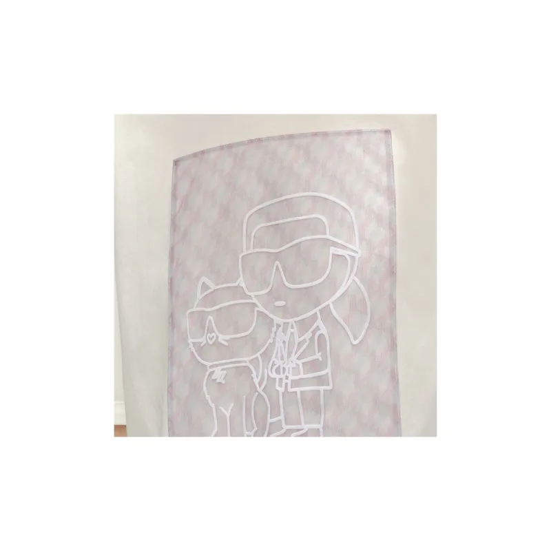 KARL LAGERFELD Cartoon Print Gauze Patchwork Crew Neck Short Sleeved T Shirt Women's White-7