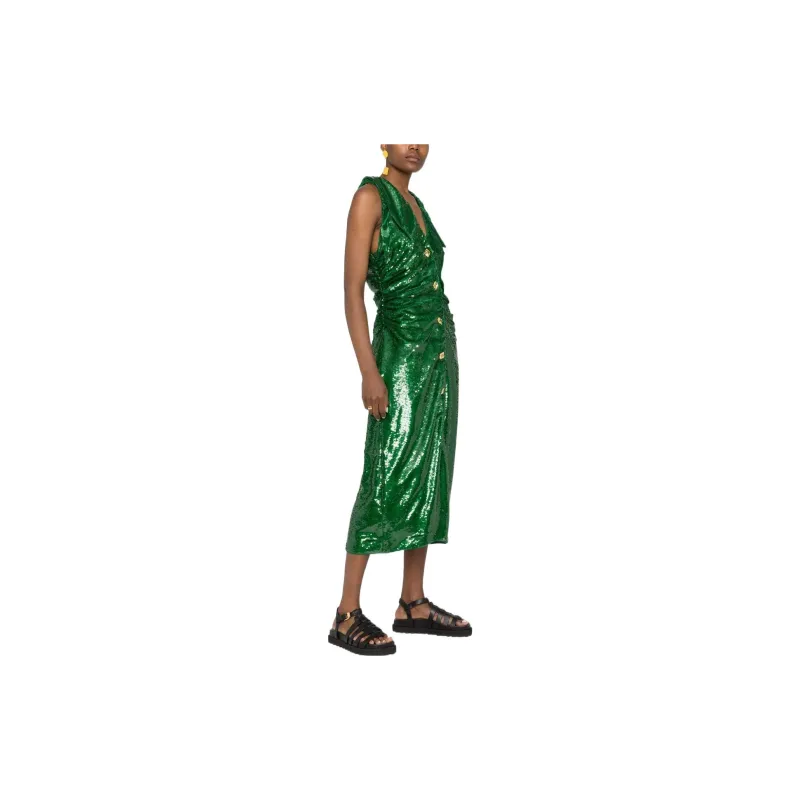 GANNI Sequin Ruched Midi Dress 'Kelly Green'-3