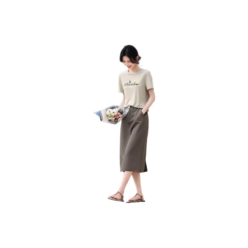 XWI Two Piece Skirt Sets Women's Clothing Sets Khaki-1