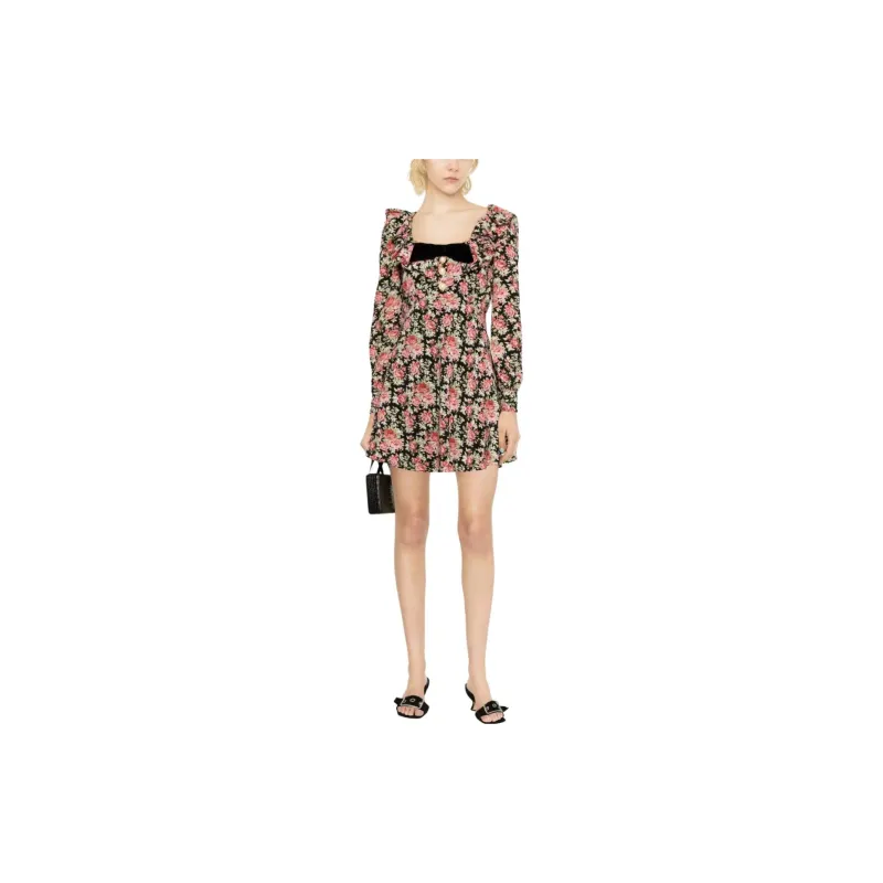Alessandra Rich Rose Printed V Neck Mini Dress-1
