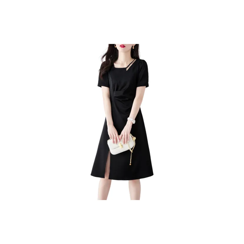 Still Quiet Short Sleeved Dresses Women's Black-1