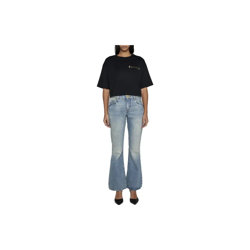 BALMAIN Logo Embellished Crewneck T Shirt-2