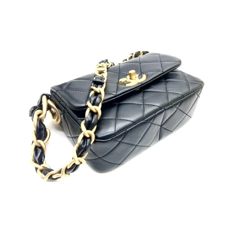 CHANEL Oil Wax Sheepskin Crossbody Bag, Shoulder Bag Trumpets Women's Black-2
