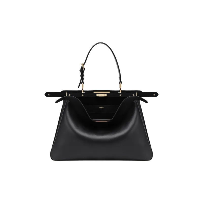 FENDI Peekaboo Calfskin Handbag Large Size Women's Black-1