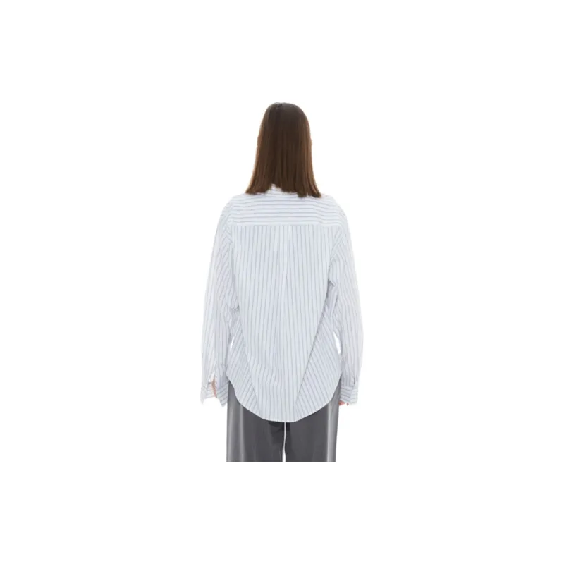 TAXIPHONE Shirt Women's White Black Stripes Pattern-0