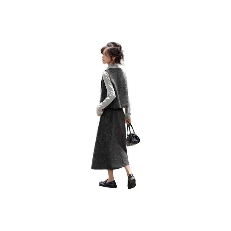 Mo Han Yi Mei Skirt Set Women's Dark Heather Gray-2