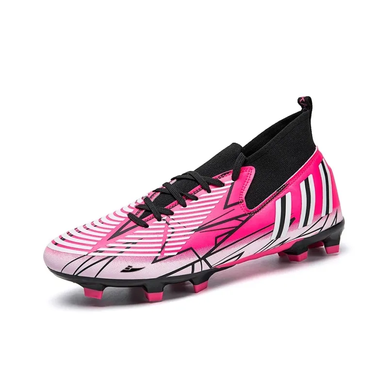 Kuding Soccer Shoes Unisex Mid Top Blue Peach Red/All Black/White Moon/Black Rose Red-8