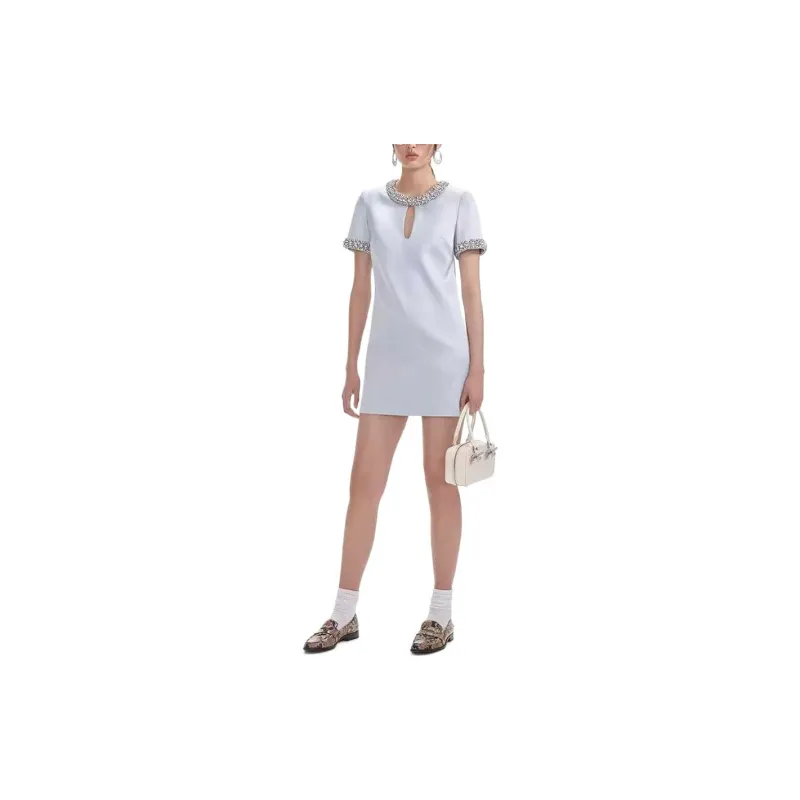 Self portrait Short Sleeved Dresses Women's Misty Blue-3