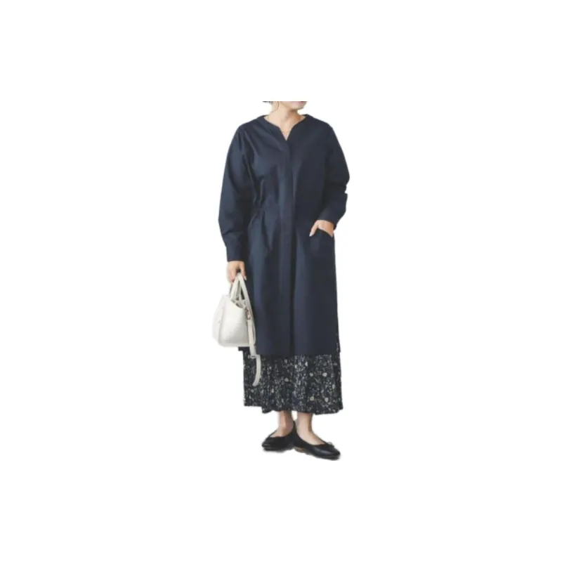 Beams Long Sleeved Dresses Women's Marine Blue-1