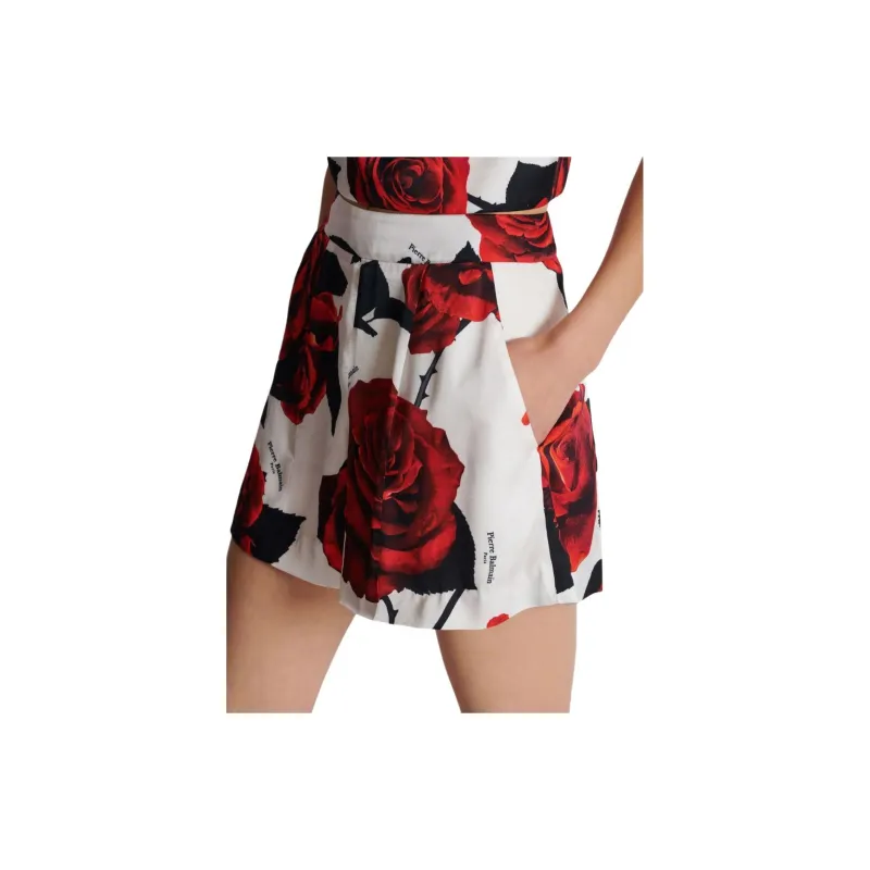 BALMAIN Rose Printed Satin Shorts-4