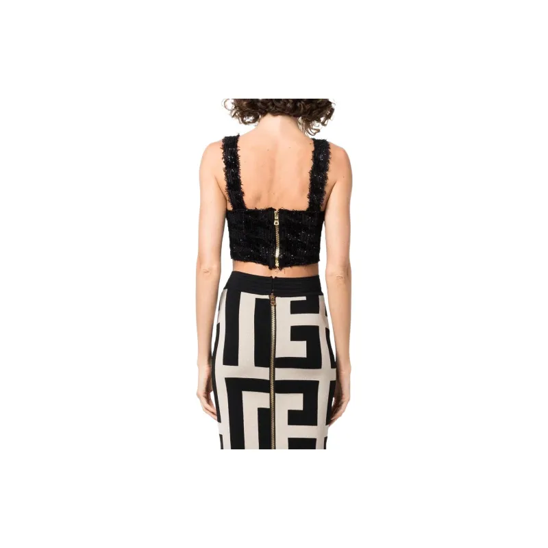 BALMAIN Sequin Knitted Crop Top-2