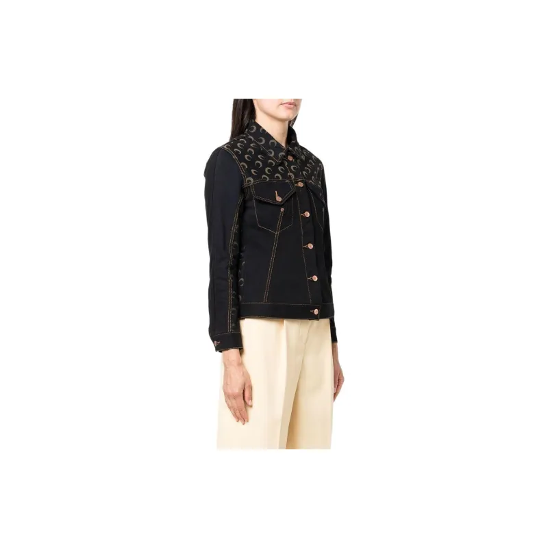 Marine Serre Moon Denim Semi Fitted Jacket 'Black'-9