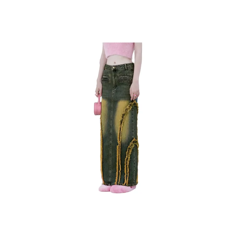 FTT Flythetruth Denim Long Skirt Women's Vintage Blue-3