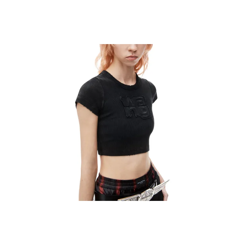 Alexander Wang Distressed Logo Cropped T Shirt-3
