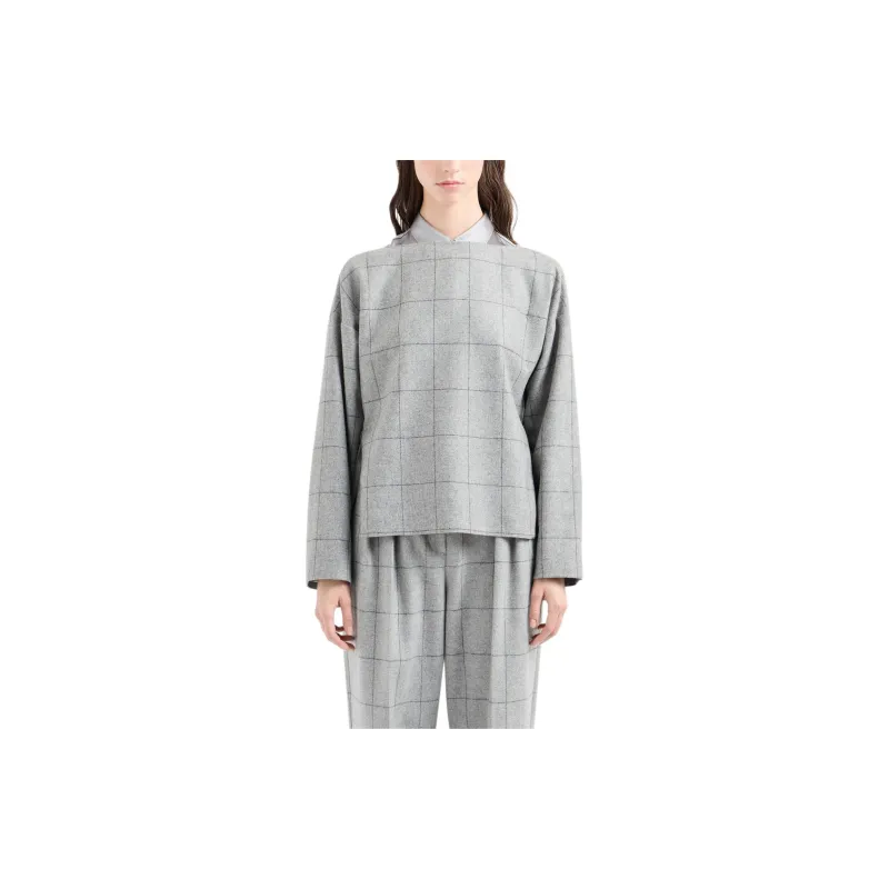 EMPORIO ARMANI Boat neck Jumper In Wool blend Flannel With Oversize Check-1