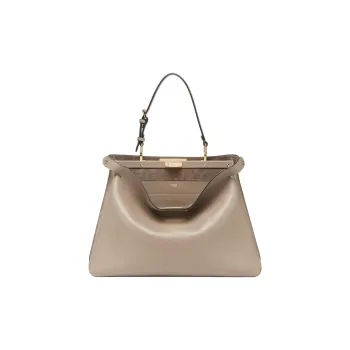 FENDI Peekaboo Calfskin Handbag Large Size Women's Dove Gray