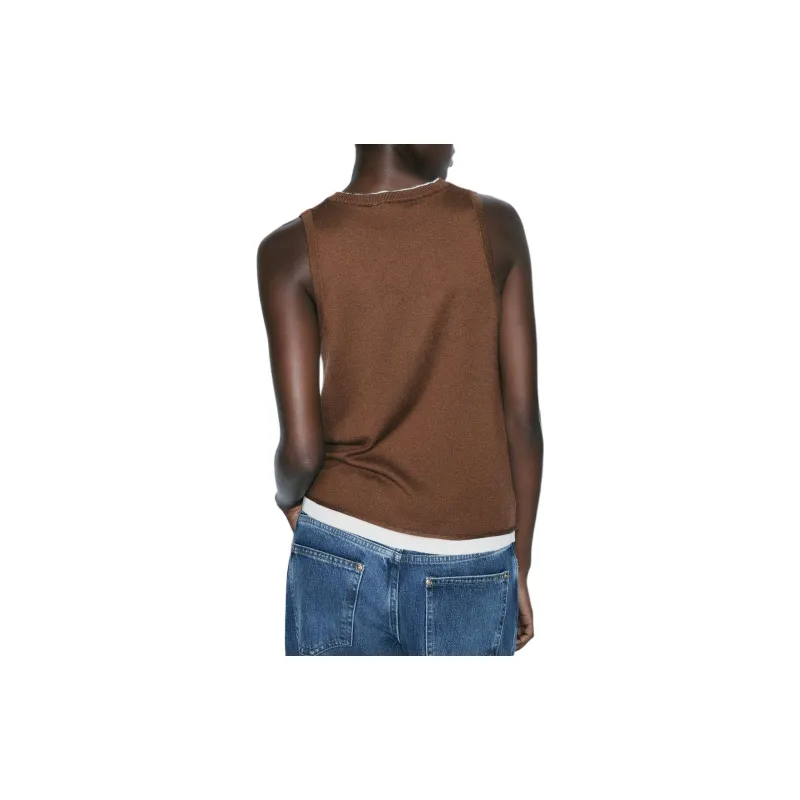 ZARA Tank Tops Women's Brown/Raw White-3