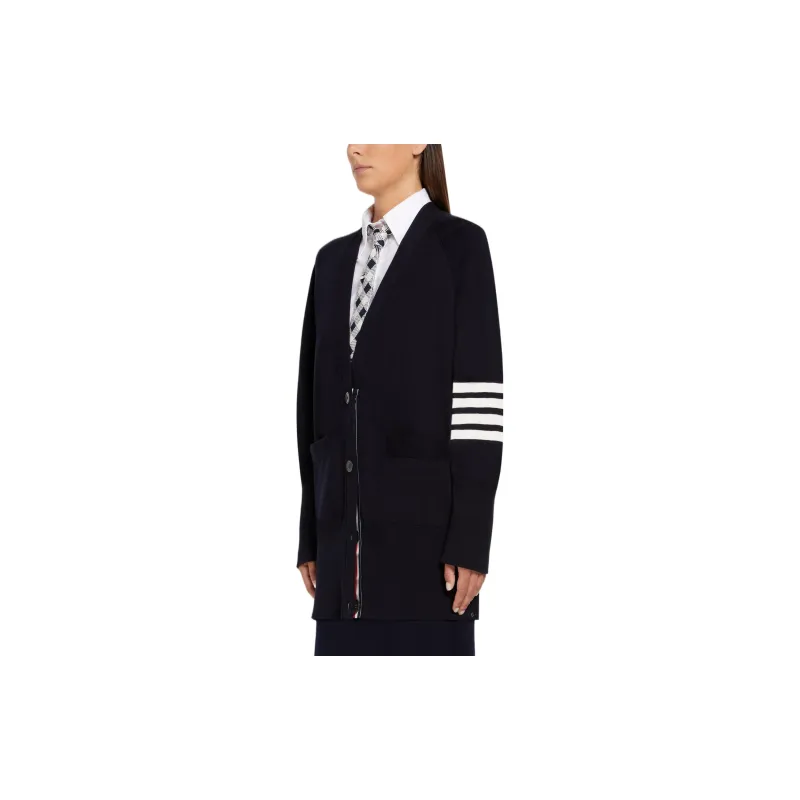 THOM BROWNE 4 Bar Long Sleeved Knit Cardigan-4