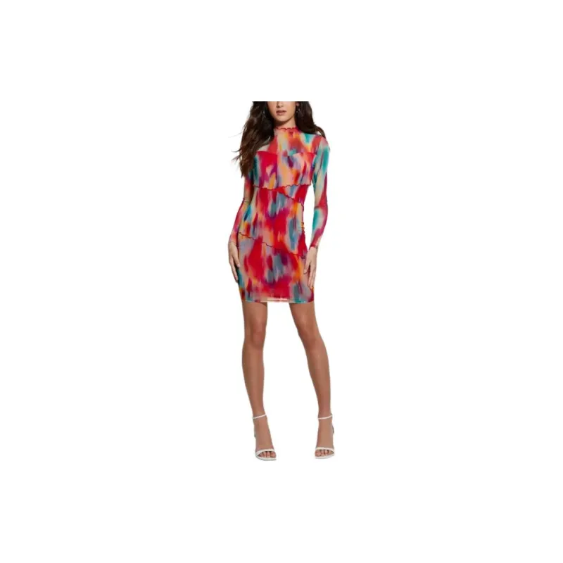 GUESS Eco Jemma Mesh Dress Long-Sleeved Dresses Women's Multicolor-1