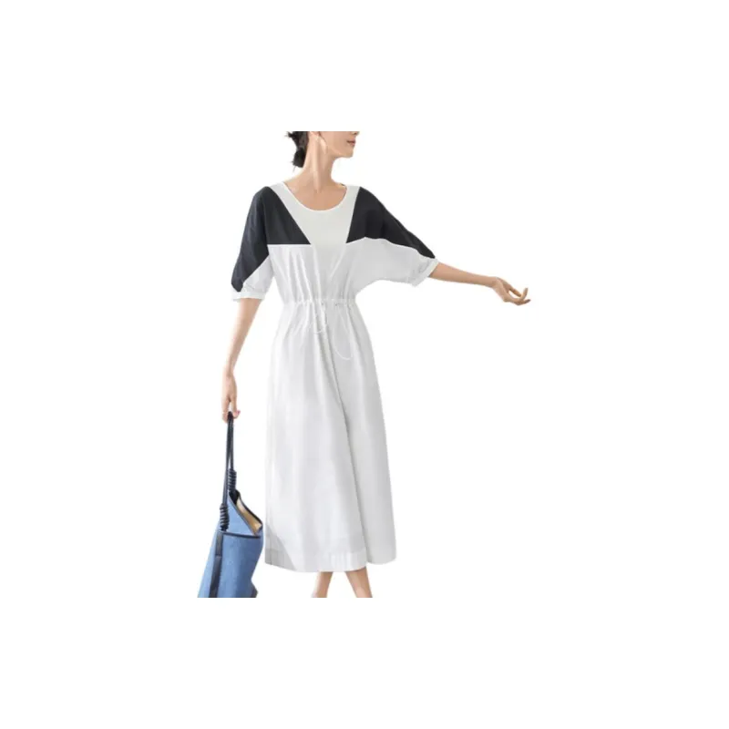 DIALOGUE Short Sleeved Dress Women's White & Navy Blue-2