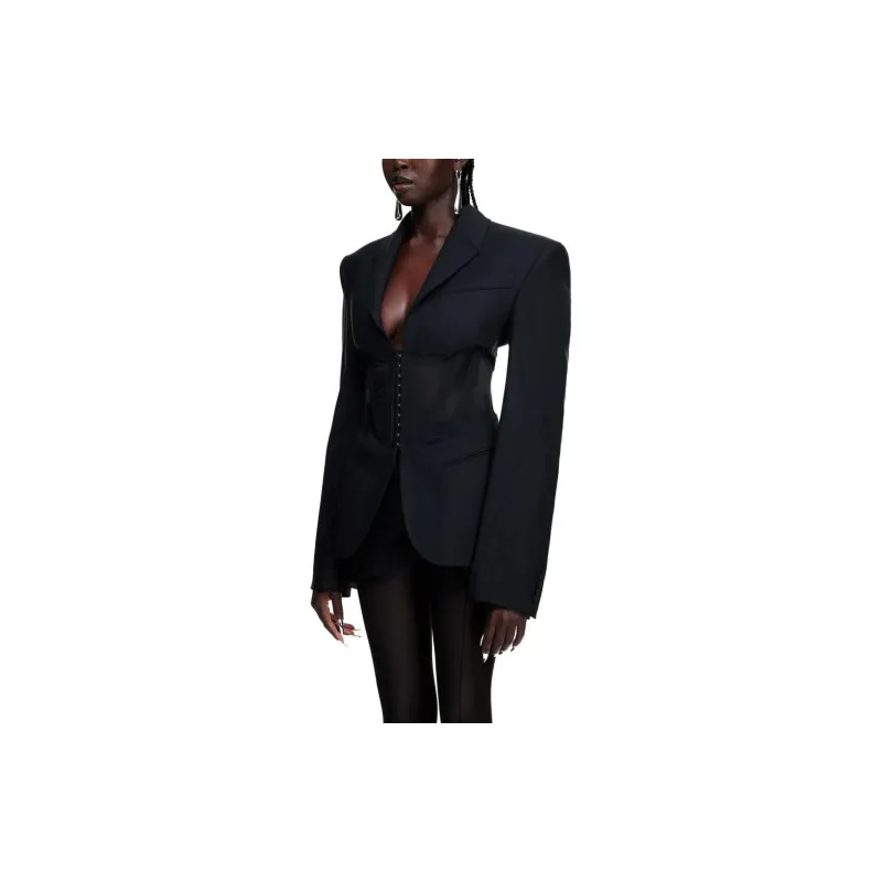 Mugler H&M Corset Style Wool Jacket Black-3