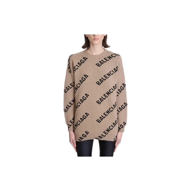 Balenciaga All Over Logo Crewneck 'Beige/Black'-8