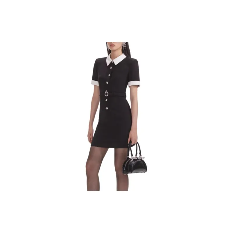Self-portrait Short-Sleeved Dresses Women's Black White Color Blocking-1
