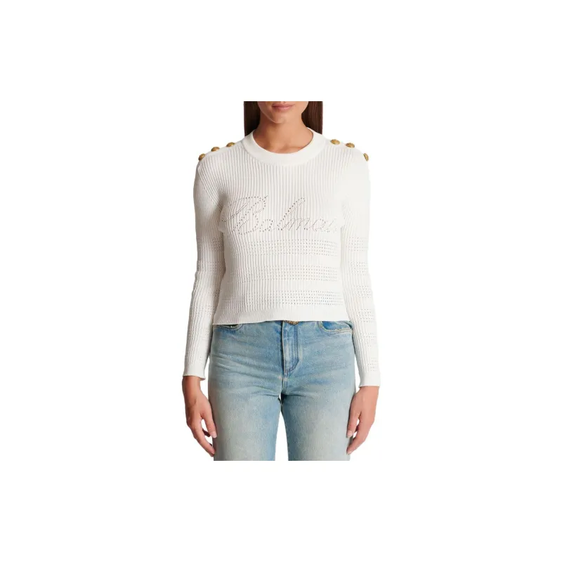 BALMAIN Signature Logo Embellished Crewneck Jumper-1