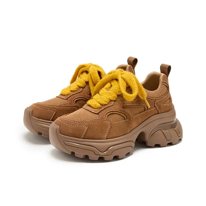 Talitaqoom Lightweight Height Increasing Low Top Chunky Sneakers Women's Dark Brown-2