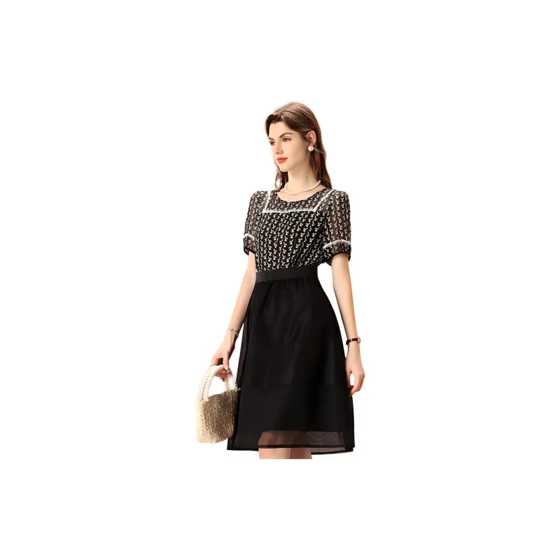 FENHONGMALI Short Sleeved Dresses Women's Black-2