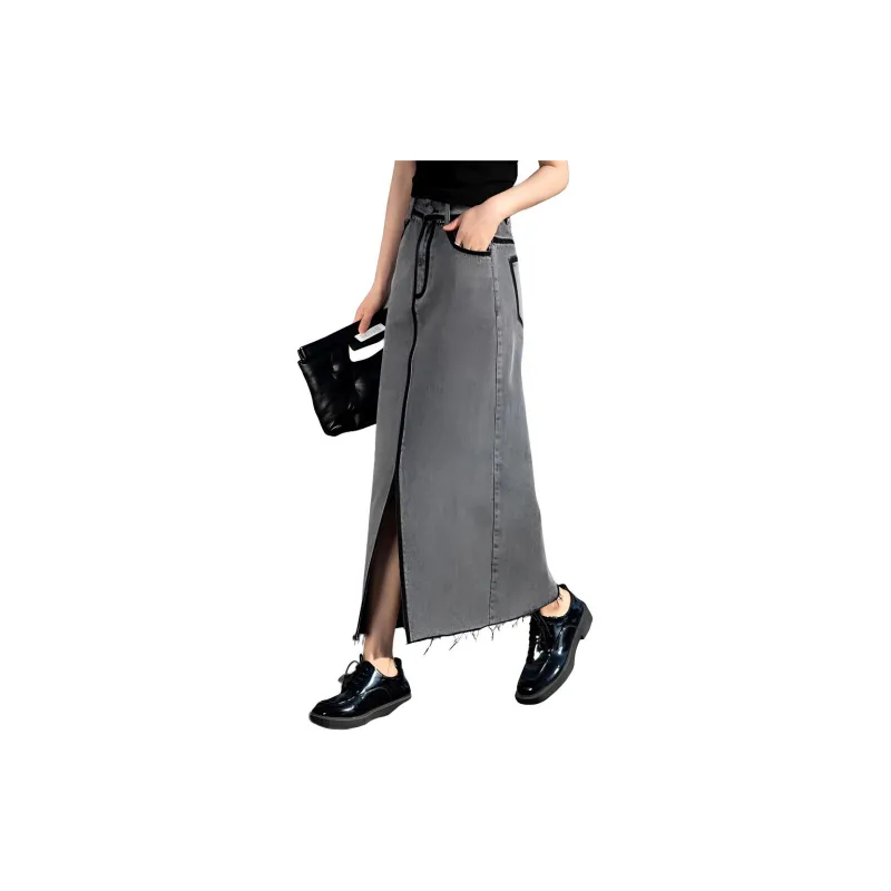 You Cow Me Pants Denim Long Skirts Women's Gray-1