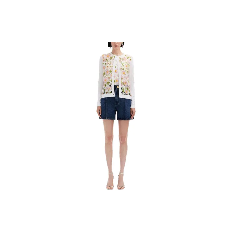 Oscar De La Renta Botanical-print Fine-knit Cardigan-1