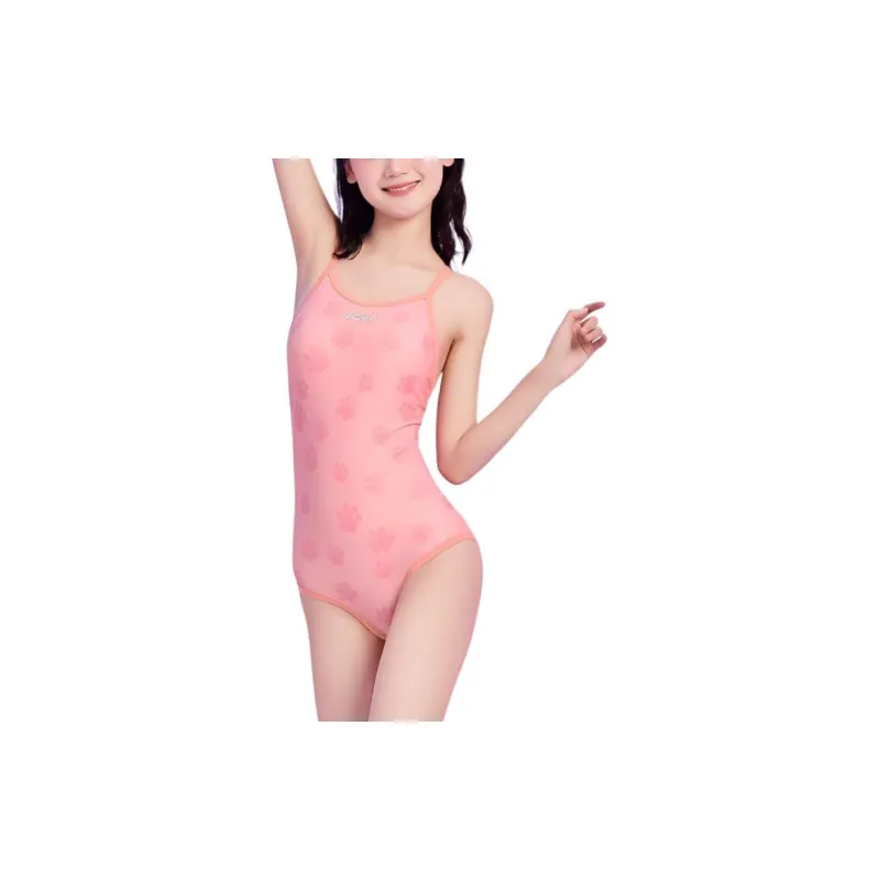 ZOKE One-piece Swimsuit Women's Pink Footprint Print-1