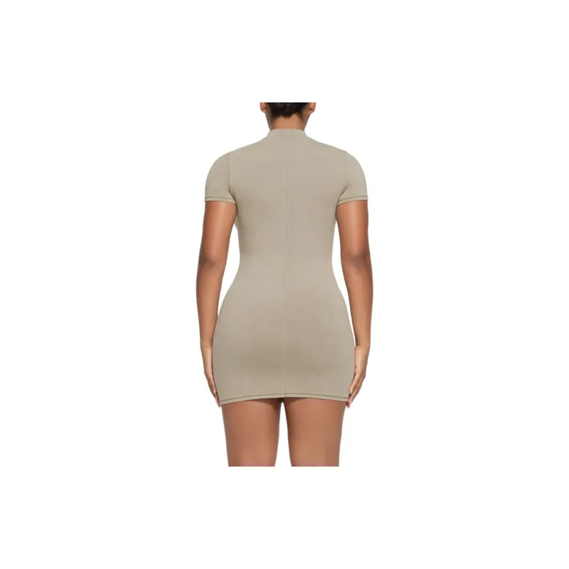 SKIMS SS24 Summer Collection OUTDOOR MOCK NECK MINI DRESS Short-Sleeved Dresses Women's TAUPE/Taupe-3
