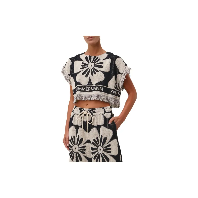 Zimmermann Halliday Logo Intarsia Fringed Hem Towelling Top-2