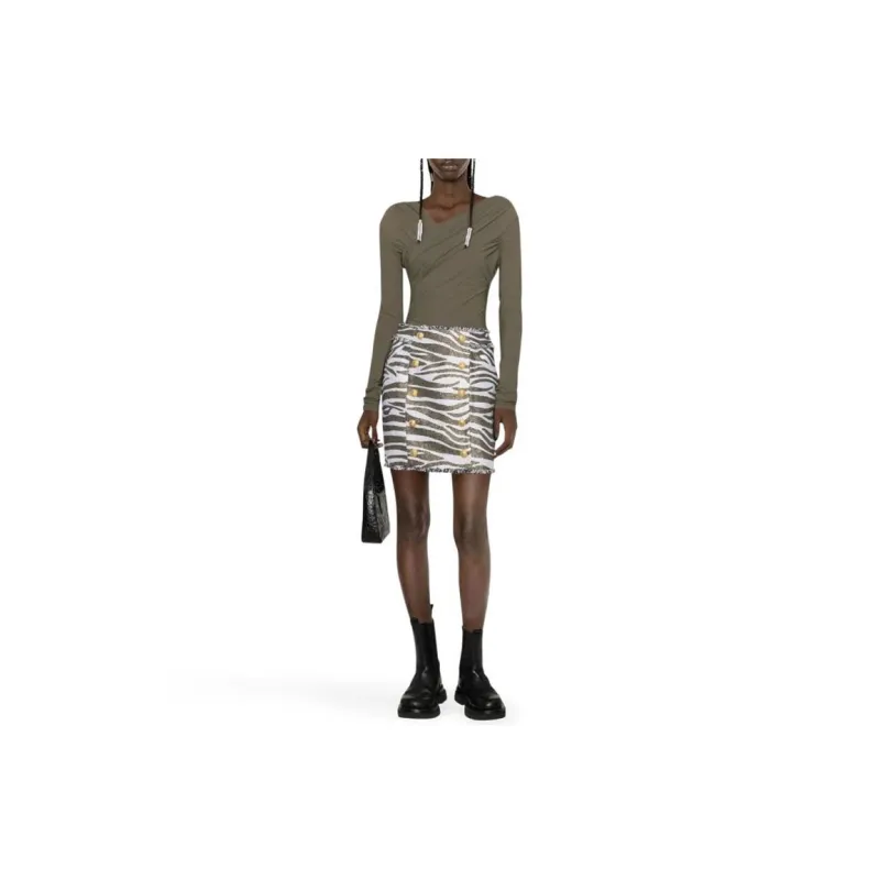 BALMAIN Zebra Printed Buttoned Skirt-2