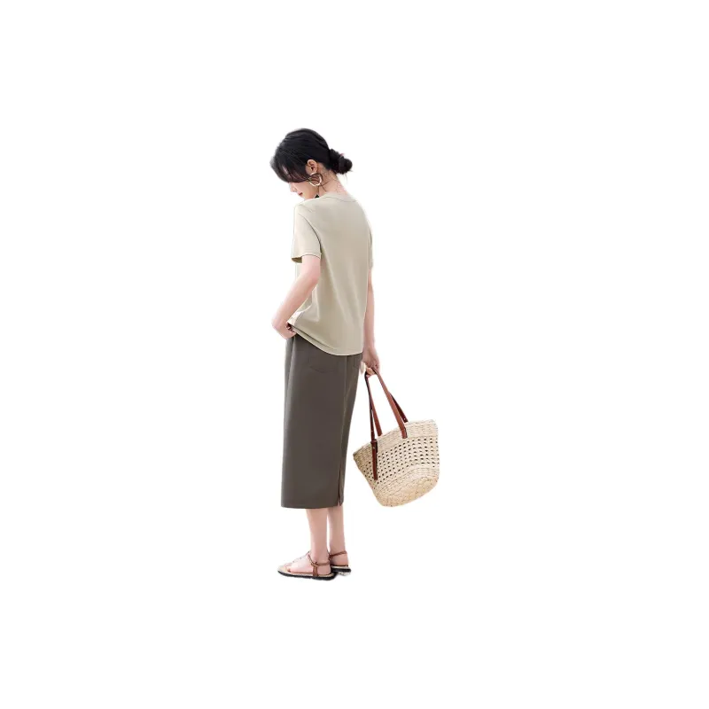 XWI Two Piece Skirt Sets Women's Clothing Sets Khaki-2
