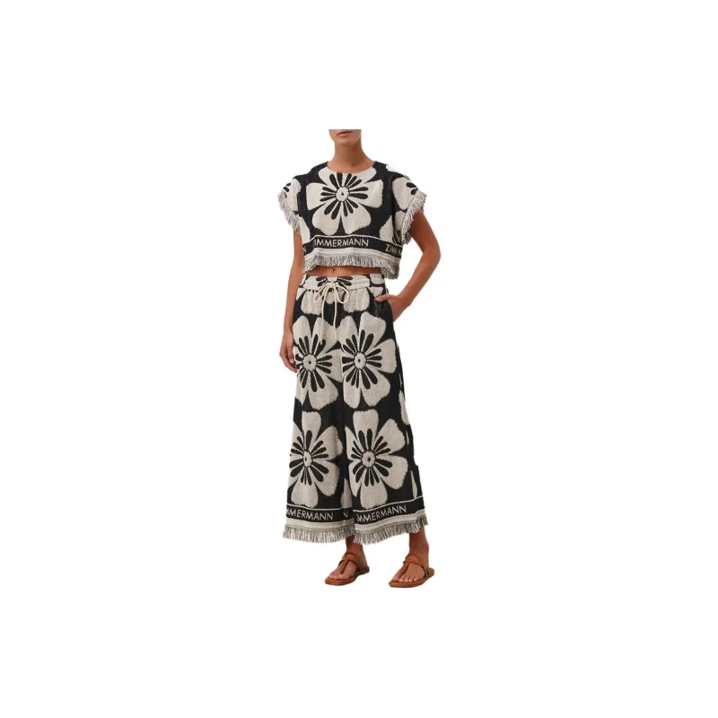 Zimmermann Halliday Logo Intarsia Fringed Hem Towelling Top-1