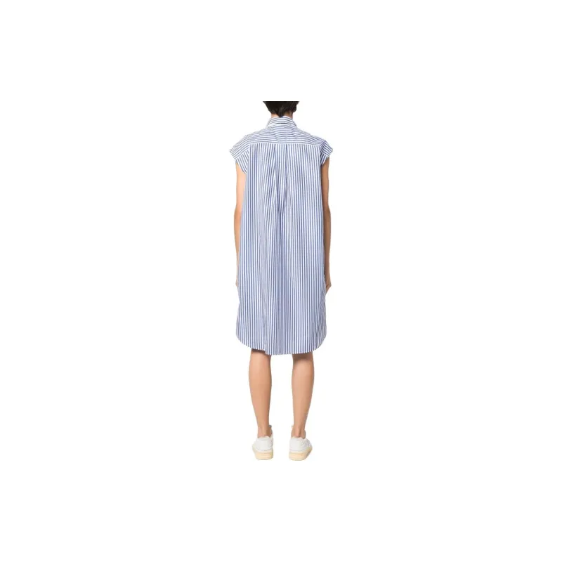 LACOSTE Short-Sleeved Dresses Women's Blue White Stripes-2