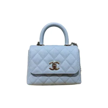 CHANEL Coco Handle Grained Calfskin Shoulder Bag Crossbody Bag Handbag Women's Light Blue