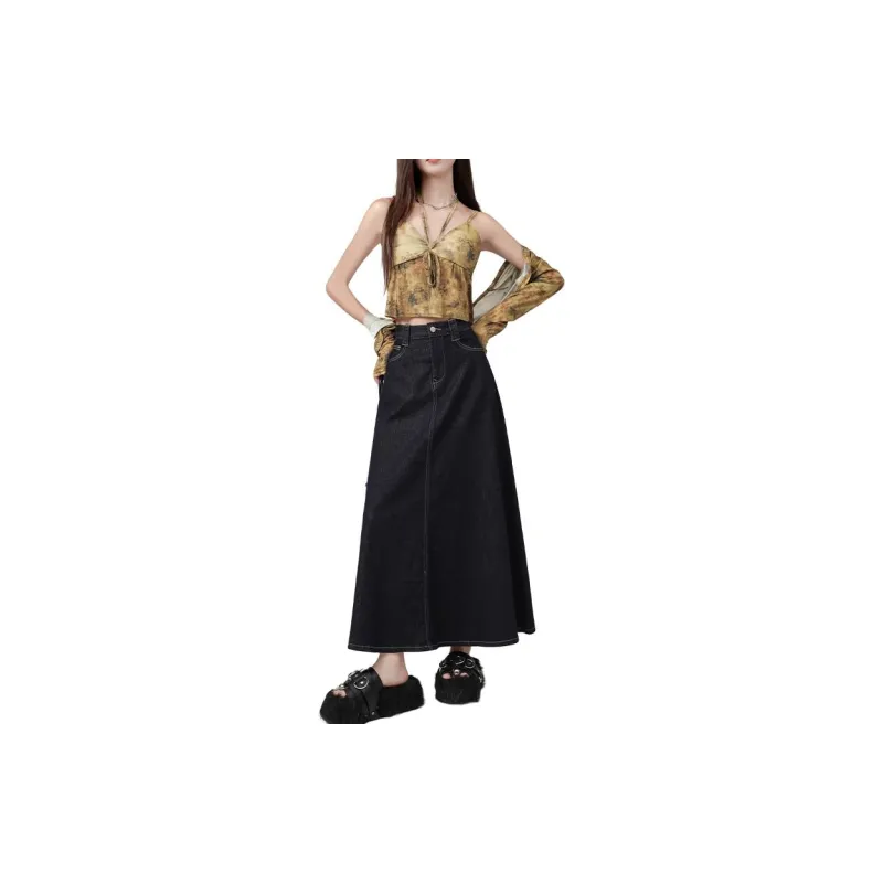 Kazakhstan Denim Long Skirts Women's Dark Blue-2