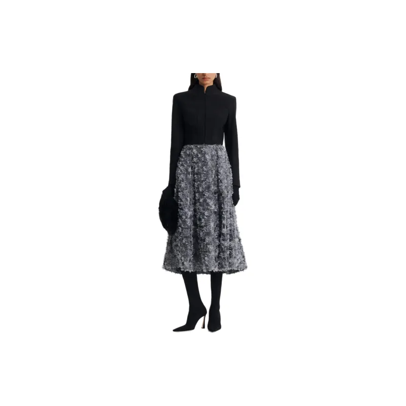 SCANLAN THEODORE Tinsel Fringe Full Skirt Casual Long Skirts Women's Dark Silver-1
