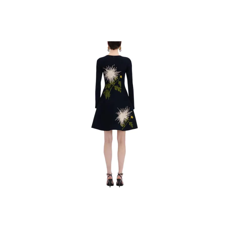 Oscar De La Renta Chrysanthemum Jacquard Long sleeved Dress-2