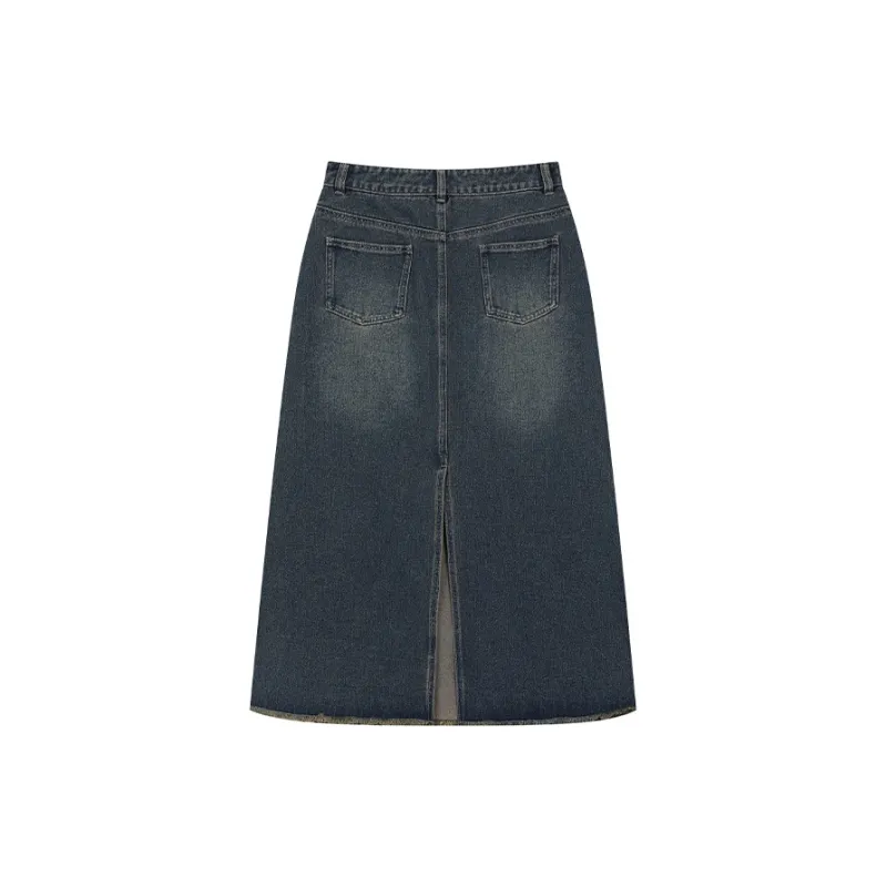 ELF SACK Denim Long Skirt Women's Vintage Blue Gray-1